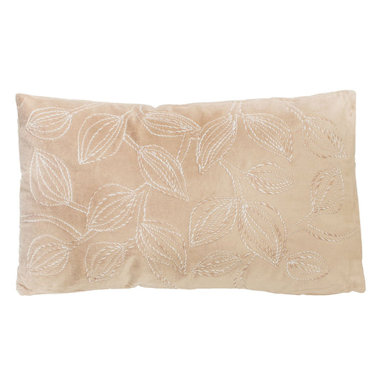 Pier 1 Velvet Embroidered Leaf Lumbar Pillow Natural